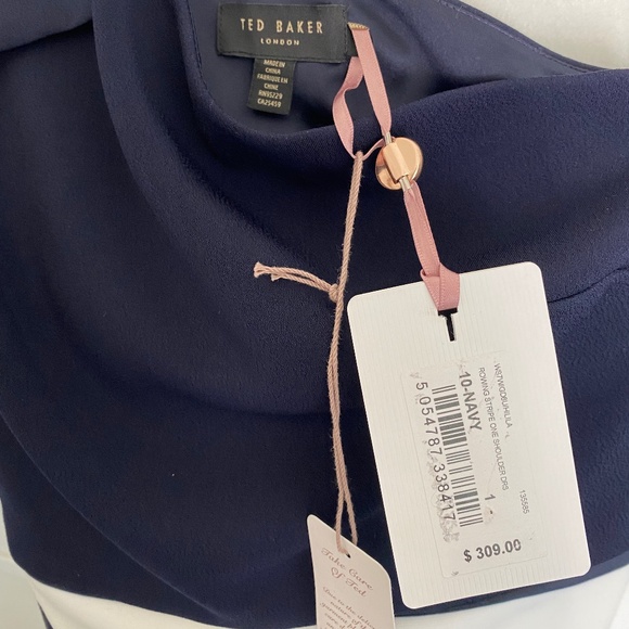 TED BAKER One Shoulder Rowing Stripe Dress - Picture 6 of 7